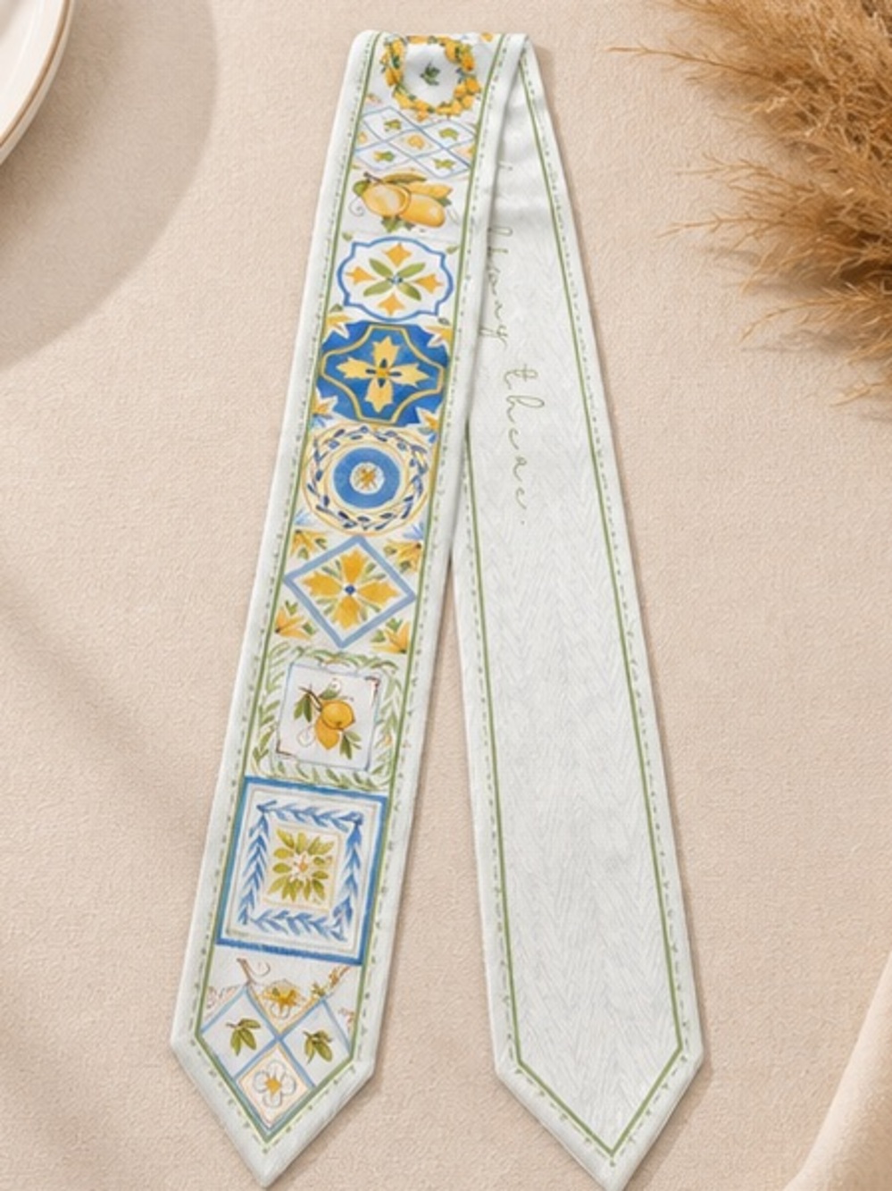 Designer Inspired Mediterranean Lemon Tile Twilly Scarf